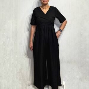 Made With Love Black Short Sleeve Faux Wrap Jumpsuit Sz M NWT